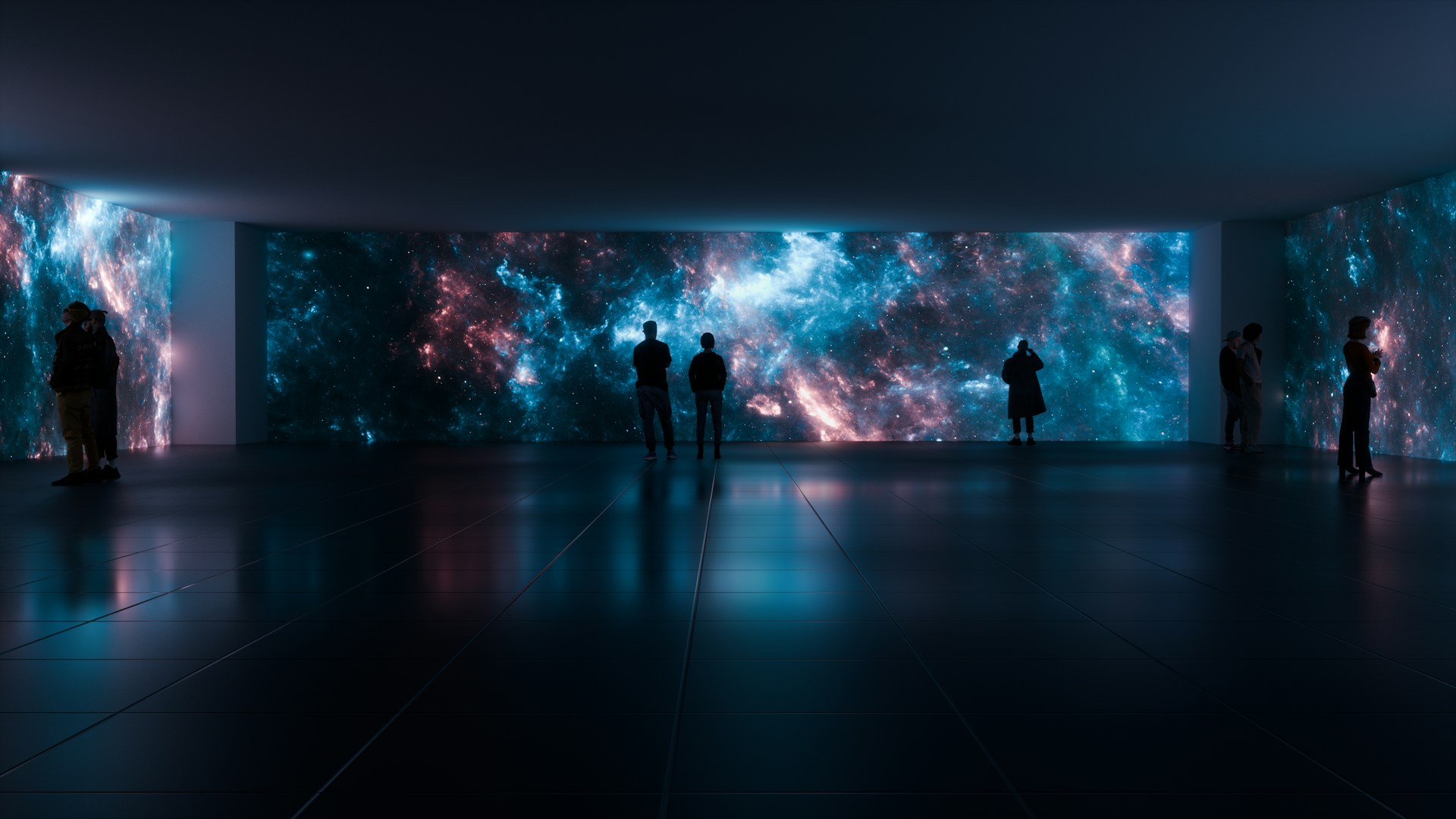 Visitors exploring an immersive space exhibition